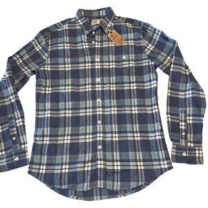 NWT Faherty Seaview Shirt Navy Blue Turquoise Plaid MWH1702-NTP Mens Medium